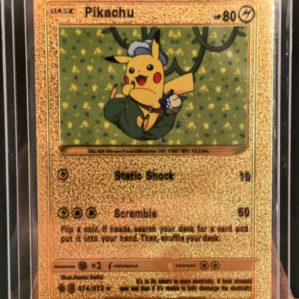 Jungle Pikachu 074/073 Secret Rare Gold Foil FanArt Pokemon Card HP 80